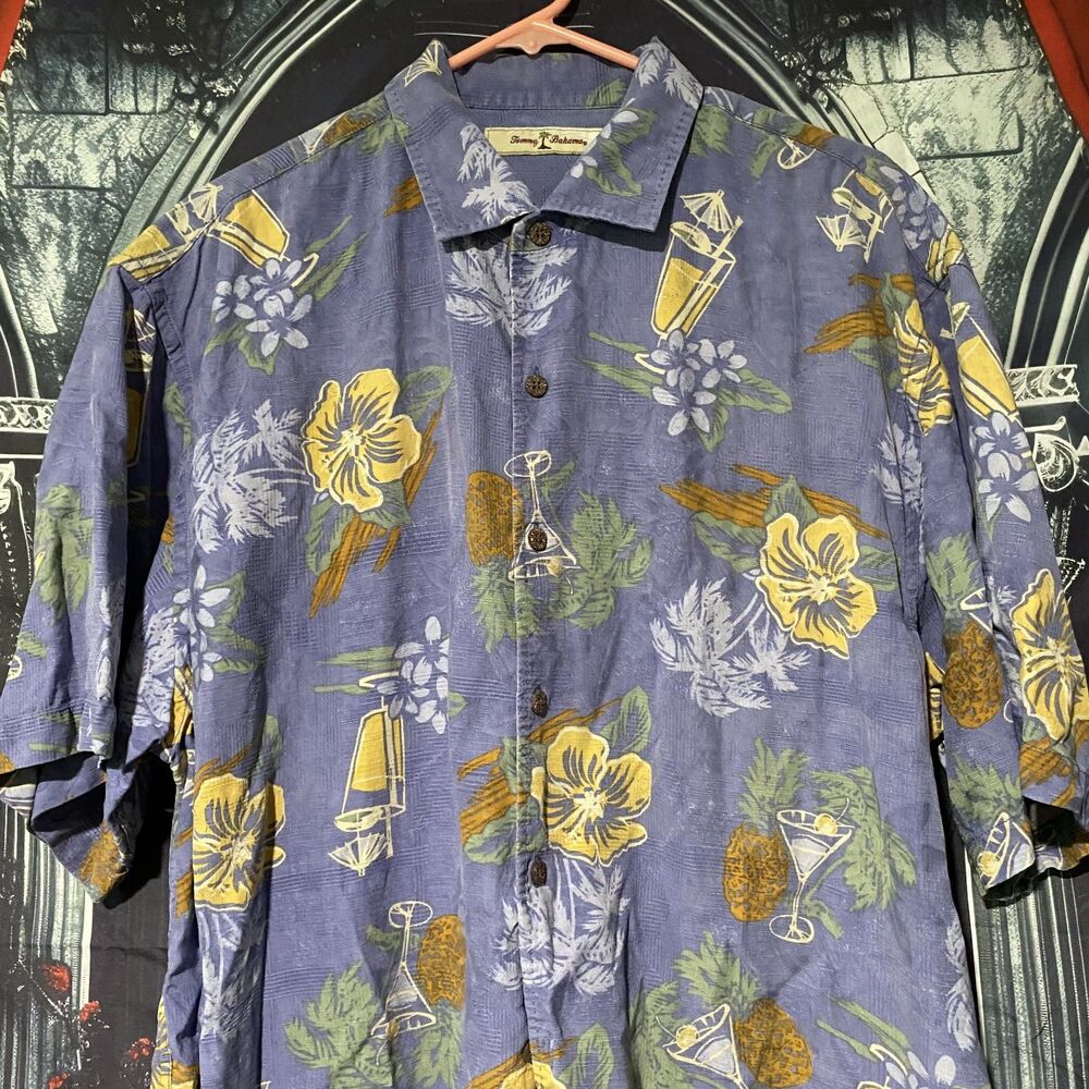 Tommy Bahama Silk Hawaiian Style Button Down Short Sleeve Shirt Men's XL